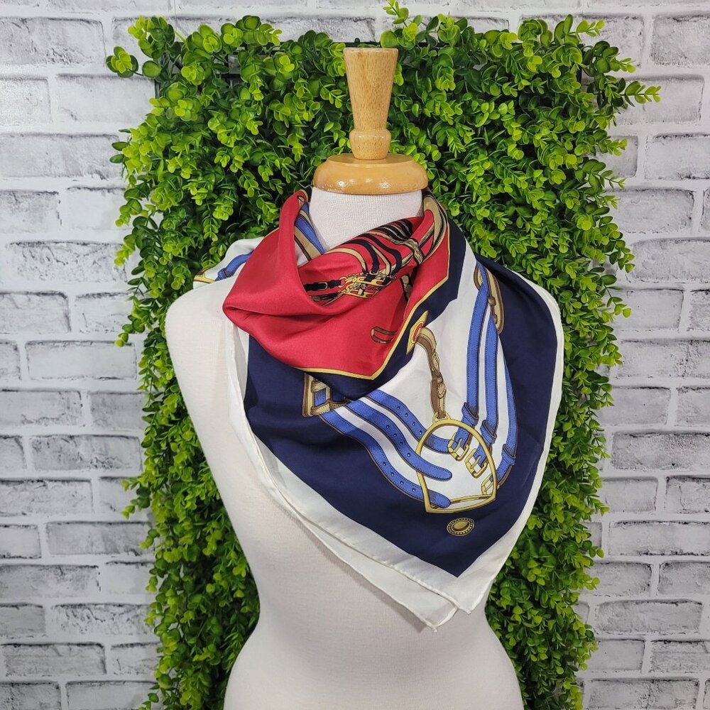 Vintage Joules Silk Equestrian Horse Polo Riding Scarf Wrap 30x30
